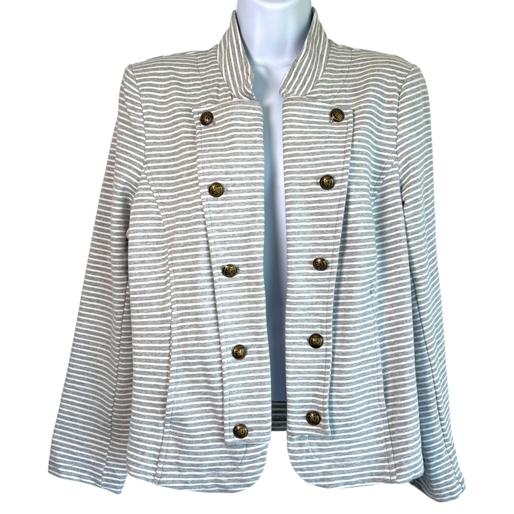Tommy Hilfiger Womens Knit‎ Military Blazer Jacket Gray White Size Large Preppy